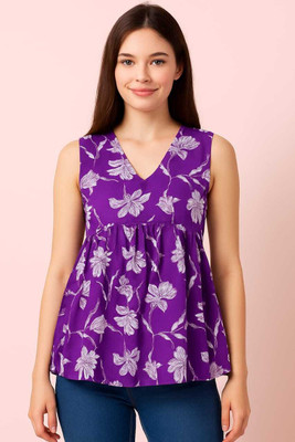 Lelacreation Casual Floral Print Women Purple Top