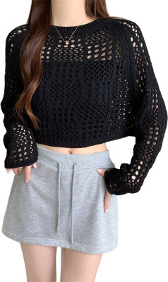 CRAMPLE Casual Self Design Women Black Top