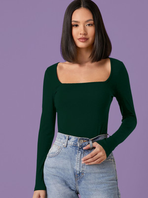 Kashonaa Casual Solid Women Dark Green Top