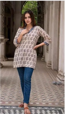 Etzin Party Printed Women Beige Top