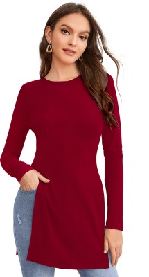 PINZY Casual Solid Women Maroon Top