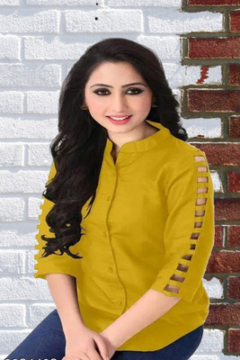 SHIVA Casual Solid Women Yellow Top