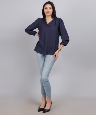 vastradhan Casual Self Design Women Dark Blue Top