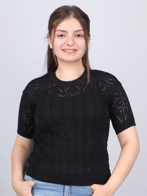 FEVERFEW Party Self Design Women Black Top