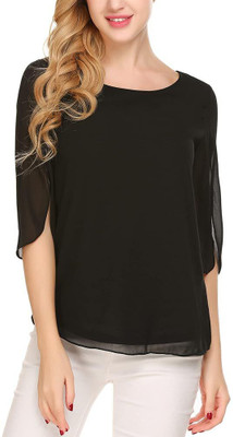 Visoka Casual Solid Women Black Top