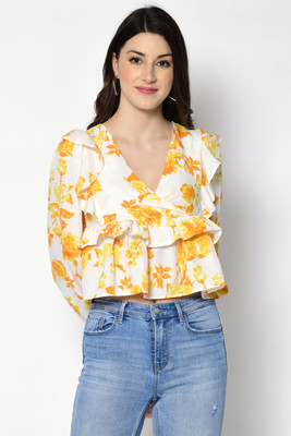 Azzurra Party Printed Women Yellow Top