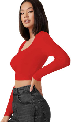 THE BLAZZE Casual Solid Women Red Top