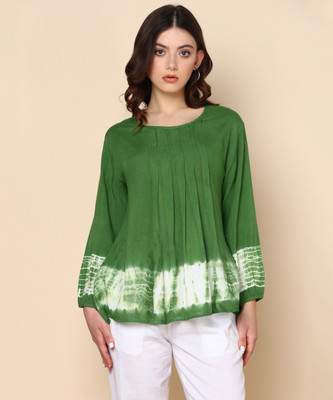 maaesa Casual Tie & Dye Women Dark Green, White Top