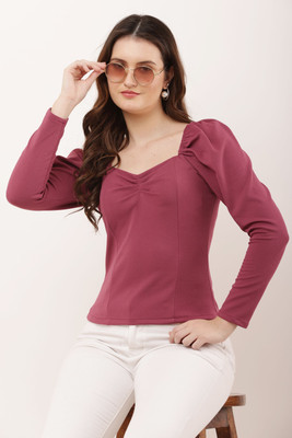 TRUSTROW Casual Solid Women Maroon Top