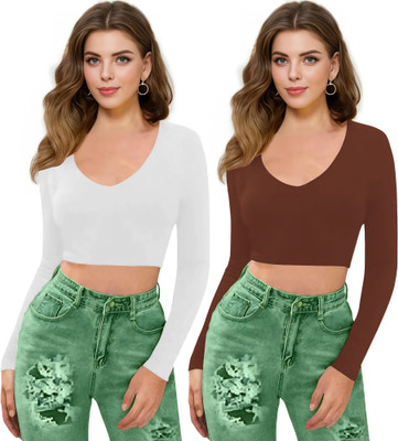 NAVYANKAA Casual Solid Women Brown Top
