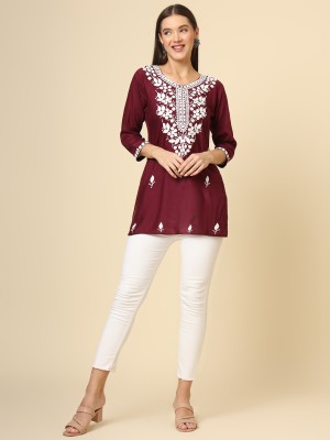 vairagee Casual Embroidered Women Maroon Top