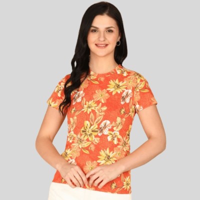 clovercrafty Party Printed Women Orange Top