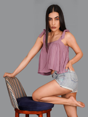 french crown Casual Solid Women Purple Top