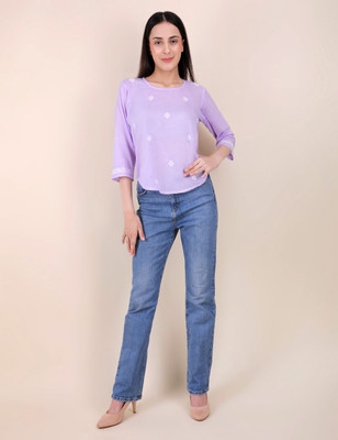 SHWET Casual Embroidered, Ethnic Motifs Women Purple Top