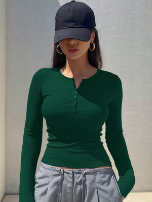 NAVYANKAA Casual Solid Women Dark Green Top