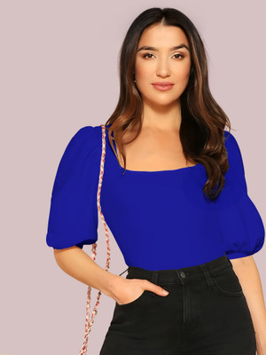 Kashonaa Casual Solid Women Blue Top