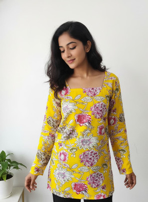 Mrani Party Printed Women Yellow Top