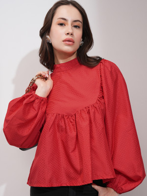 Tokyo Talkies Casual Solid Women Red Top