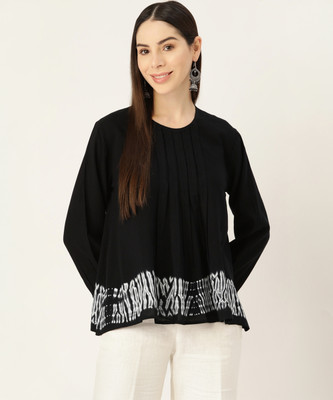 PinkTribe Casual Tie & Dye Women Black, White Top