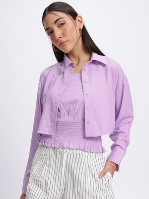 Glitchez Casual Solid Women Purple Top