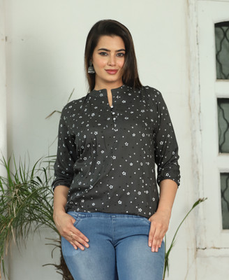 himanc Party Printed Women Black Top