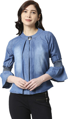 TCI Casual Self Design Women Blue Top
