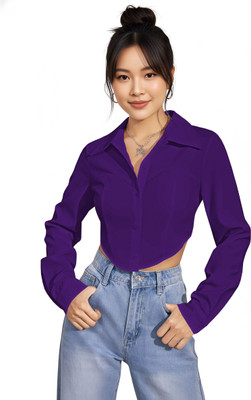 Leriya Fashion Casual Self Design Women Purple Top