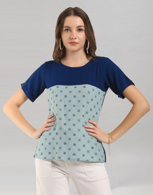 Selvia Casual Printed Women Dark Blue, Light Blue Top