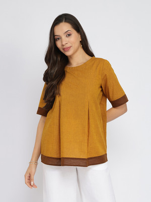 Pink Fort Casual Solid Women Yellow Top