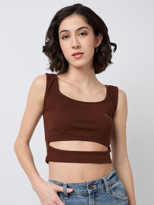 SZN Casual Self Design Women Brown Top