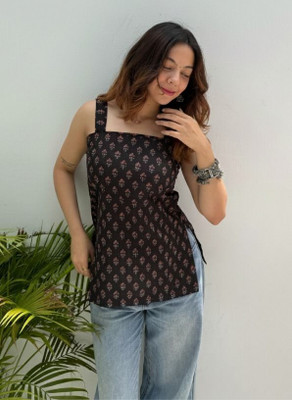 LABLEKANHA Casual Printed Women Black, Red Top