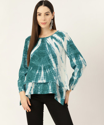 PinkTribe Casual Tie & Dye Women Green Top