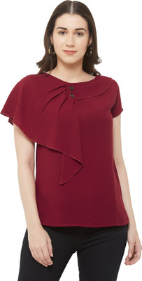 GO.4.IT Casual Half Sleeve Solid Women Maroon Top