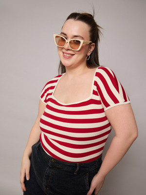 SASSAFRAS Curve Casual Striped Women Red Top