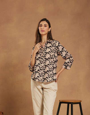 Fabindia Casual Printed Women Black Top