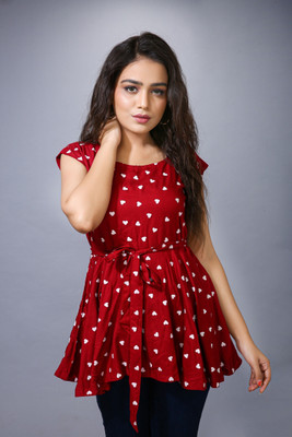 New Age Creation Casual Printed Women Maroon, White Top