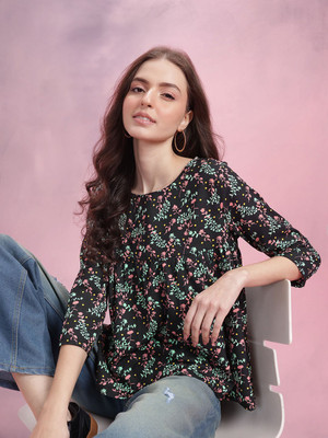 Dressberry Casual Printed Women Black Top