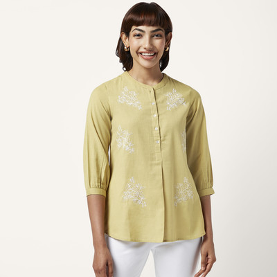 Akkriti by Pantaloons Casual Embroidered Women Green Top