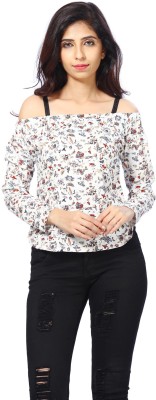 ST Fashions Casual Floral Print Women White Top