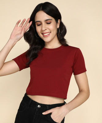 Flicfol Casual Solid Women Maroon Top
