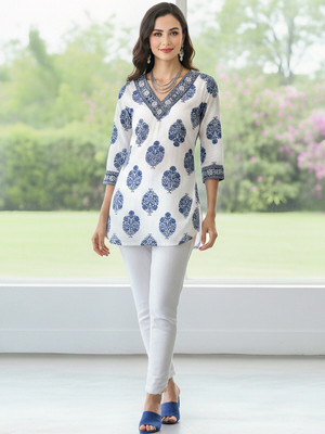 SADIYA DRESSES Casual Embroidered Women Dark Blue Top