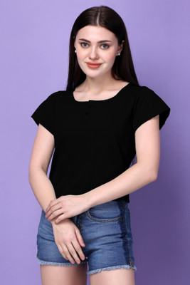 HouseOfCommon Casual Solid Women Black Top