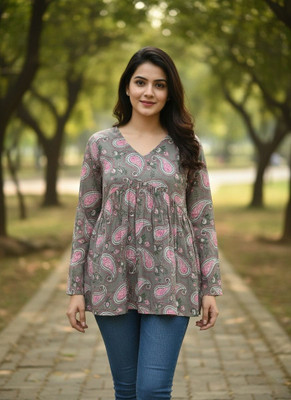 Desi Beats Casual Printed Women Brown Top