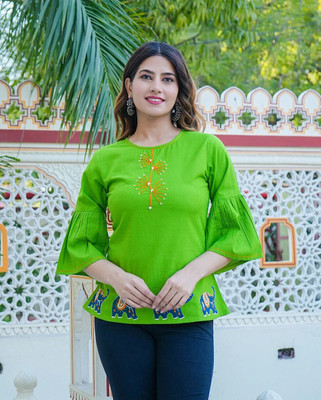 AKIKO Casual Printed Women Green Top