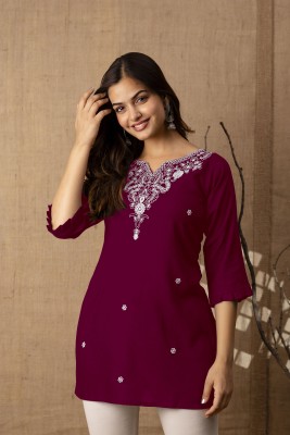 Sehrish Store Casual Embroidered Women Maroon Top