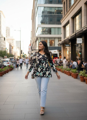 Radhegovind Creation Casual Printed Women Black Top