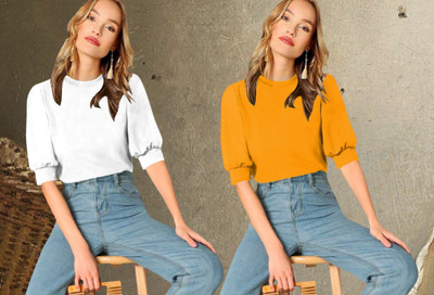 Dream Beauty Fashion Casual Solid Women Yellow Top
