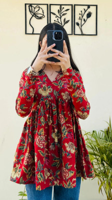 Radhegovind Creation Party Printed Women Red Top