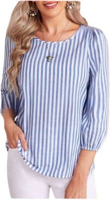 INNAYARA DIVIRTA Casual Striped Women Light Blue Top
