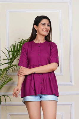 canvir Party Solid Women Maroon Top